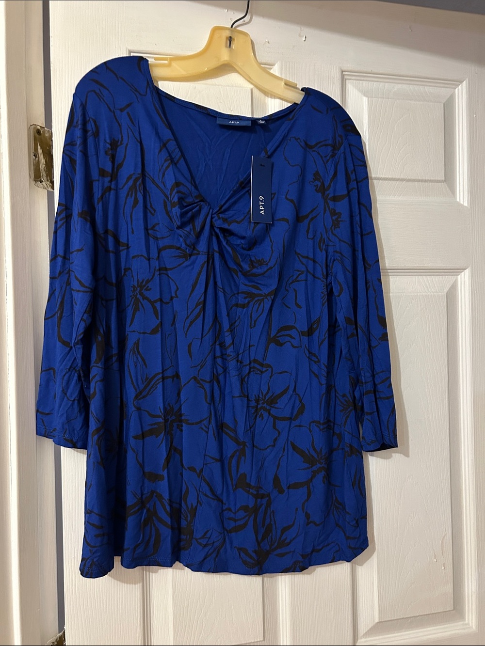 Apt. 9 Royal Blue & Black Floral Twist-Front Tunic